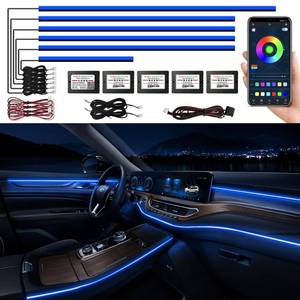 lot 26049 image: Acrylic Interior Car LED Strip Light with Wireless APP, RGB 6 in 1 & 175 inches 593 LEDs,Car Ambient Lighting Kits Sound Active Function Music Sync LED Strip for Car Accessories - Retail $37