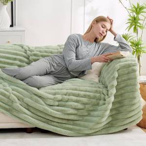 lot 26057 image: Cozy Bliss Faux Fur Throw Blanket for Couch, Cozy Warm Plush Striped Blanket for Sofa Bedroom Living Room, 60  80 Inches Sage Green - Retail $70