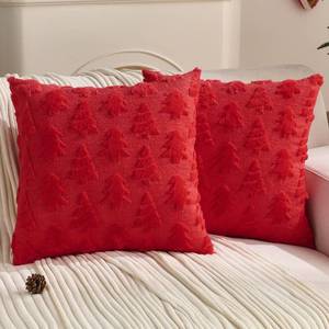 lot 26059 image: FUTEI Christmas Tree Pillow Covers 18x18 Set of 2, Red Xmas Decorations Soft Fluffy Winter Lumbar Pillow Covers for Couch Sofa Bedroom Holiday Festivals Home Decor - Retail $22
