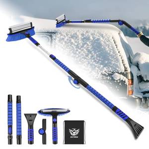 lot 26065 image: SKYJDM 62.4 Foldable Snow Brush and Ice Scrapers for Car Windshield, Adjustable & Extendable Ice Removal Tool with Non-Slip Foam Grip, 180° Pivoting Snow Brush for Car, SUV, Truck, Blue