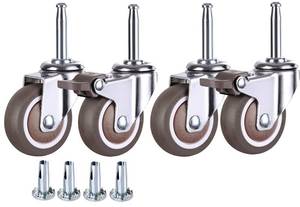 lot 26072 image: NERILEE 2 Inch Rubber Caster Wheel Set of 4(2 with Brakes & 2 Without) with 516 x 1-12 (8 x 38mm) Stem Sockets, for Furniture Crib Trolley Dining Car Casters - Retail $14