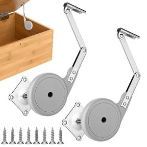 lot 26085 image: 2 Pack Toy Box Hinges Soft Close, Chest Hinge Lid Stay, Lid Support Chest Hinges, for Upward Top-Opening Wooden Toy Box, Cedar, Storage Trunk, Benches - Retail $11