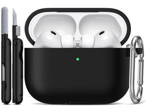 lot 30166 image: R-fun for AirPods Pro 3 Case (2025), Soft Silicone Protective Case Cover Compatible with Apple AirPods Pro 3rd Generation (USB-C Cable) for Women Men with Cleaning Kit and Keychain, Black - Retail $3