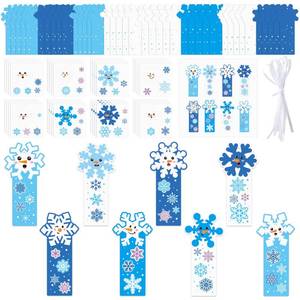lot 30169 image: 3sscha 40 Packs Snowflake Bookmarks Craft Kit for Kids - DIY Winter Christmas Art Crafts Make Your Own Snow Flakes Sticker Decor Set Handmade Artwork Project School Home Holiday Activity Party Favor