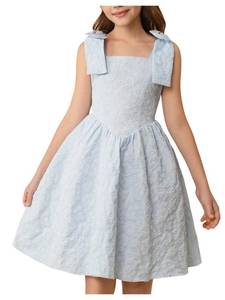 lot 30171 image: SHENHE Girls Flower Girl Dress Bow Sleeveless Fit and Flare A Line Party Wedding Jacuqard Dress Blue 12Y - Retail $36