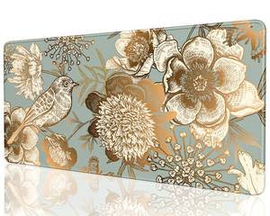 lot 30176 image: Desk Mat, 32 x 16 XXL Extended Large Gaming Mouse Pad, Desktop Decor Desk Pad, Cute Men Women Office Supplies and Accessories, XL Mouse Mat for Laptop & Keyboard, Retro Flower and Bird - Retail $17