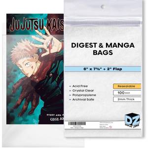 lot 30177 image: Display Zone Resealable Digest & Manga Bags - 100 Pack Acid-Free Polypropylene Plastic Sleeves - Clear Protection for Digest, Manga, & Small Paperback Books - Archival Storage Covers for Collectors - Retail $9