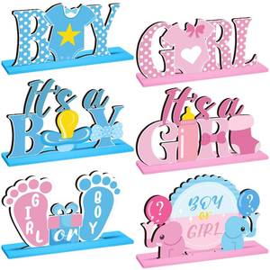 lot 30184 image: Suzile 6 Pcs Baby Gender Reveal Centerpieces Table Wooden Decorations Blue Pink Gender Reveal Party Decor for Unisex He or She Boy or Girl Baby Shower Pregnancy Announcements Newborn Party Supplies - Retail $14