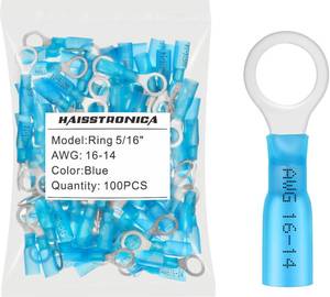 lot 30189 image: haisstronica 100pcs 516 Blue Marine Grade Heat Shrink Ring Connectors,16-14 Gauge Tinned Red Copper 0.7mm Ring Terminals Connectors,Brazed-Seam Insulated Electrical Crimp Wire Terminals - Retail $10
