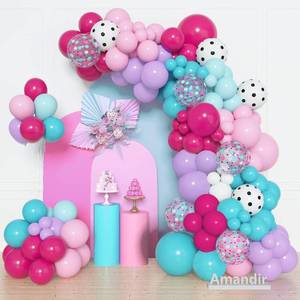 lot 30218 image: Amandir 152pcs Hot Pink and Teal Blue Balloon Garland Arch Kit, Different Sizes 12 10 5 Purple Rose Red Confetti White Dots Turquoise Balloons for Spa Girls Surprise Birthday Baby Shower Decorations - Retail $6