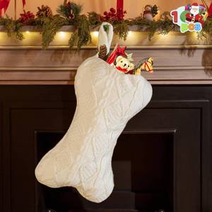 lot 30223 image: JOYIN 17 Christmas Dog Stocking, Knit White Bone Shape Stockings, Large Puppy Hanging Xmas Accessories for Dogs Pets Christmas Decoration Party Decor - Retail $9