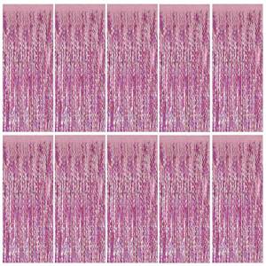 lot 30230 image: Pink Tinsel Foil Fringe Curtains Wavy Backdrop for Parties Sparkle Metallic Wavy Foil Fringe Backdrop Curtain for Party Decorations Photo Booth Props for Birthday Graduation Wedding 9pk - Retail $20