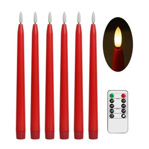 lot 40187 image: Stmarry Red Flameless Taper Candles with Remote Control - 11 Inch LED Candlesticks Battery Operated, Realistic 3D Flame with Wick, Timer, Christmas Decor - Set of 6 - Retail $20