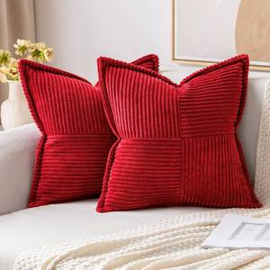 lot 40189 image: MIULEE Decorative Throw Pillow Covers for Couch Bed Livingroom 20x20 Inch Set of 2 Red Boho Accent Throw Pllows Broadside Striped Patchwork Soft Corduroy Pillowcases - Retail $24