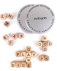 lot 40195 image: 2 Set The Crossword Dice Game Set, Wooden Letter Dice Dice Game,Word Dice,Travel Game, Fun Multiplayer Word Game for Travel, Camping, and Family Night, with Portable Storage Boxes - Retail $24