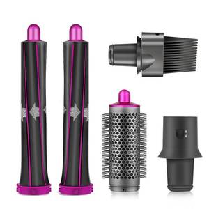 lot 40198 image: Hair Curling Iron Barrels & Round Brush Attachment for Dyson Supersonic Hair Dryer, 5 in 1 Hair Tools Replacement Parts Automatic Curling Suit, Accessories for Multiple Hair Styles - Retail $40