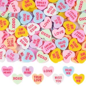 lot 40199 image: Qumenan 120 Pcs Valentine Conversation Heart Resin Pastel Candy Heart Ornaments for Table Decorations Vase Filler Valentines Wedding Home Table Party Decor Macaron - Retail $15