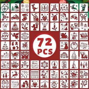 lot 40205 image: 72 PCS 3x3 Inch Christmas Stencils for Painting - Snowflake Santa Claus Christmas Tree Reusable Christmas Painting Templates on Wood, Glass, Fabric, Window Door Decor DIY Decoration - Retail $10