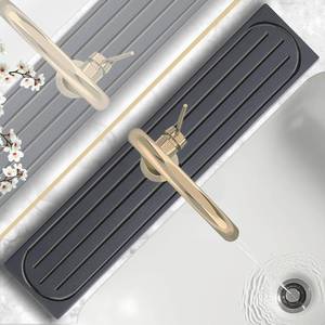 lot 48131 image: Stone Faucet Mat for Kitchen Sink with Raised Feet, Sink Mat for Kitchen Faucet, Water Absorbent Diatomite Stones Sinks Tray, Sink Splash Guard & Protectors, Stone Drying Tray for Bathroom Counter - Retail $22