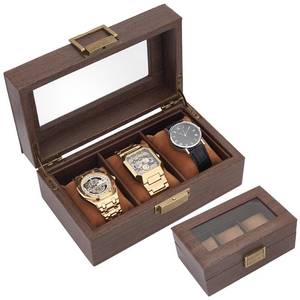 lot 51914 image: INFUNLY 3 Slots Watch Display Box PU Leather Watch Holder for Men Watch Storage Box with Glass Lid Brown Watch Organizer Case for Fathers Day Gift