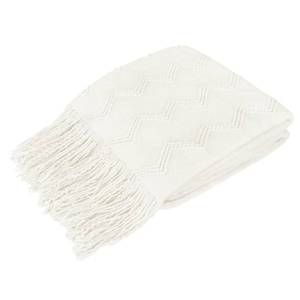 lot 51923 image: PAVILIA White Knit Throw Blanket for Couch Bed, Soft Knitted Farmhouse Sofa Throw for Living Room, Lightweight Decorative Summer Throw Blanket for Chair, Outdoor Textured Boho Blanket, 50x60 - Retail $20