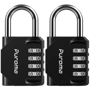 lot 51931 image: Puroma 2 Pack Combination Lock for Locker 4 Digit Outdoor Waterproof Padlock for School, Gym, Sports, Fence, Toolbox, Gate, Case, Outdoor, Hasp Storage (Black) - Retail $13