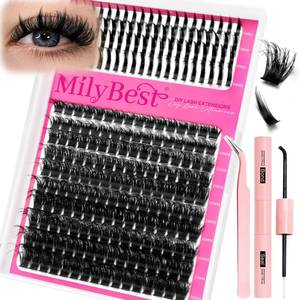 lot 51938 image: Lash Clusters Kit 100D Manga Eyelash Clusters with DIY Spikes 13-19MM Spiky Volume Cluster Eyelash Extensions Wispy Individual Lash Extensions Kit Anime Lashes Cluster Bond & Seal Tweezer by MilyBest Some Lashes are Missing - Retail $10