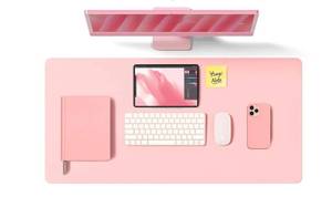lot 51954 image: YSAGi Leather Desk Protector, Office Mat, Large Mouse Mat, Non-Slip PU Leather Blotter, Laptop Pad, Waterproof Writing Pad for Office and Home (Light Pink, 23.6 x 13.8) - Retail $0