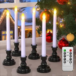 lot 59100 image: PChero LED Taper Candles with Remote Timers, 6 Pack Flameless Battery Operated Flickering Window Candles with Candlestick Holders for Thanksgiving Christmas Home Decorations - Retail $21