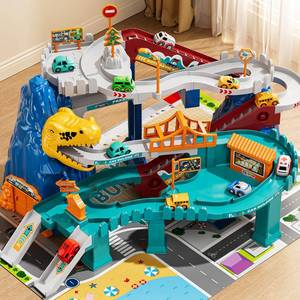 lot 59101 image: NIPLOOOW Dinosaur Race Track Playset for Boys Kids 3-5, Dinosaur Climbing Hills Car Track Play Set with 10 Mini Racer Cars, Kids Car Ramp Track Toys for 3 4 5 6 7 8 Year Old Boys Girls - Retail $33