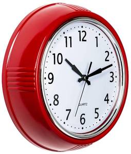 lot 59103 image: Bernhard Products Retro Wall Clock 12 Inch Red Kitchen 50s Vintage Design Round Silent Non Ticking Battery Operated Quality Quartz Clock for Home Office School or Classroom - Retail $22