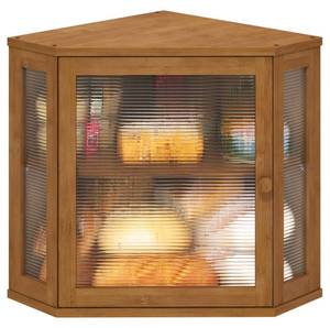 lot 59104 image: viewcare Corner Bread Box for Kitchen Counter, Bamboo Wood Large Capacity Bread Storage Bin with Acrylic Wavy Door Panel (Brown, Meduim) - Retail $46