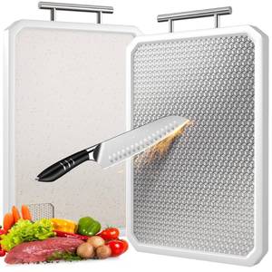 lot 59112 image: 304 Stainless Steel Cutting Board,Double Sided Chopping Board for Kitchen,Scratch Resistant Mesh Design,Anti-Slip Silicone Edges(White,1612) - Retail $11