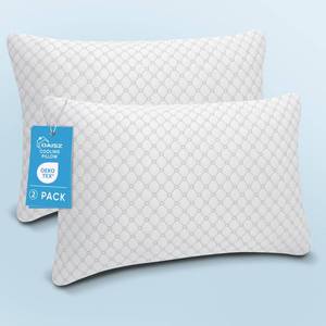 lot 59116 image: OAISZ Shredded Memory Foam Pillows, Cooling Bed Pillows Queen Size Set of 2 for Sleeping, Adjustable Firm Pillows for Side Back and Stomach Sleepers, Washable Removable Cover - Retail $32