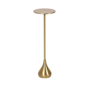 lot 59118 image: Kate and Laurel Hersi Decorative Modern Pedestal Drink Table 7 x 7 x 20 Gold Cast Aluminum Mini Table with Teardrop Base for Use as Small Plant Stand or Living Room Martini Table - Retail $64