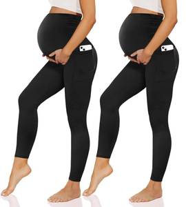 lot 59123 image: Happy.angel 2 Pack Maternity Leggings with Pockets Over the Belly, Womens Black Workout Yoga Pregnancy Pants Black X-Large - Retail $17