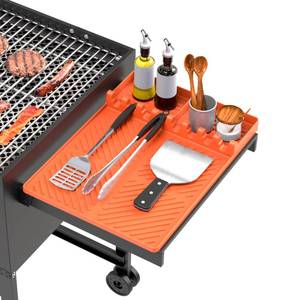 lot 59125 image: Silicone Grill Mat Compatible with Blackstone, BBQ Griddle Tools Mat with Drip Pad, Spatula Mat for Outdoor Kitchen Counter, Gifts for Men (Orange) - Retail $16