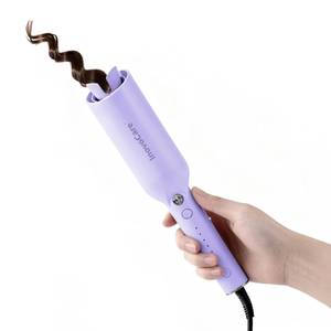 lot 59133 image: Inovocare Upgraded Automatic Rotating Curling Iron - CurlPro Plus Long Barrel Curling Wand for Long Hair, Ceramic Hair Curler for Women, Anti-Scald, Tangle-Free, 600M Ionic, Dual Voltage (Lavender) - Retail $60