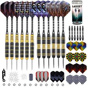 lot 59151 image: Darts Metal Tip Set, 20 Grams and 24 Grams Steel Tip Darts Set, Professional Metal Tipped Accessories with Sharpener Tool Kit, Aluminum Shafts, Brass Barrels, Carrying Case, Extra Flights - Retail $19