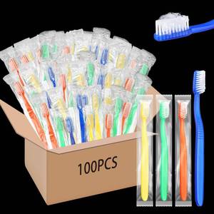 lot 59152 image: Ziliny 100 Pcs Prepasted Disposable Toothbrushes Bulk Individually Wrapped Pre Pasted Soft Bristle Set Travel Colorful Toothbrushes for Homeless Gift Hotel Camping Travel - Retail $21