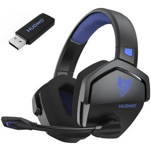 lot 59156 image: NUBWO Wireless Gaming Headset with Mic for Ps5 Ps4 PC, Zero Interference, 100-Hour Battery All-Day Play, 23ms Sync for Fortnite & Call of DutyFPS Gamers, Triple Mode All Devices Compatible - Blue - Retail $40