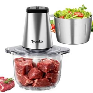 lot 59158 image: Electric Food Processor Vegetable Chopper, Kitchen Aid Easy Clean Meat Grinder with 2 Bowls (8 Cup Stainless Steel8 Cup Glass), Small Food Mixer for FruitsMeatNutsFishVegetablePet FoodBaby Food - Retail $35