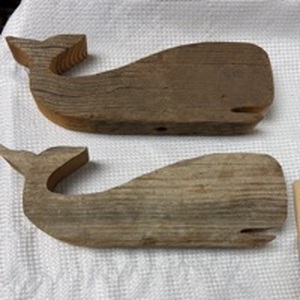 lot 9 image: 11 Hand-Carved Wooden Whale Home Decor (Lot of 2)