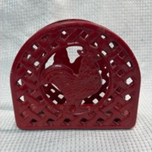lot 84 image: Red Cast Iron Rooster Napkin Holder