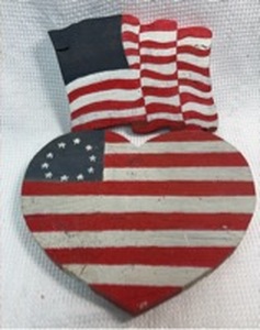 lot 95 image: 2-Piece American Flag & Heart Wall Art