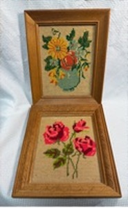 lot 97 image: Floral Needlepoint Wall Art Set of 2