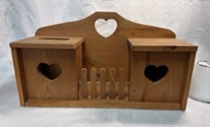 lot 103 image: Wooden Country Style Mail Organizer with Heart Cutouts