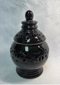 lot 143 image: Black Ceramic Ginger Jar with Cutout Design