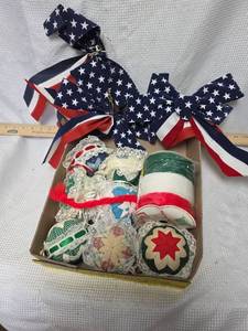lot 272 image: Christmas Ornament Collection with American Flag Ribbon