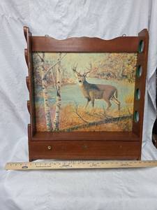 lot 296 image: Wooden Deer Print Wall rifle Shelf